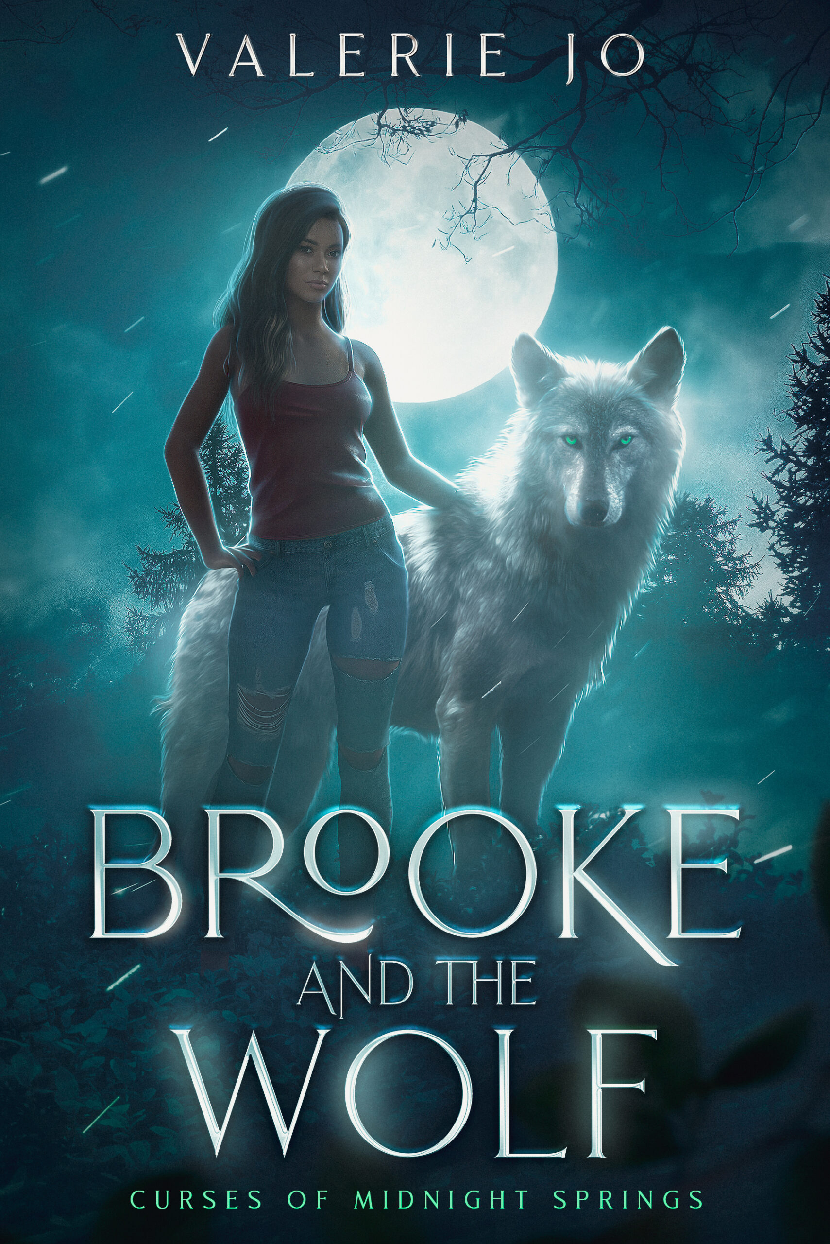 Brooke and the Wolf: Curses of Midnight Springs book cover with Brooke and the wolf on the front.